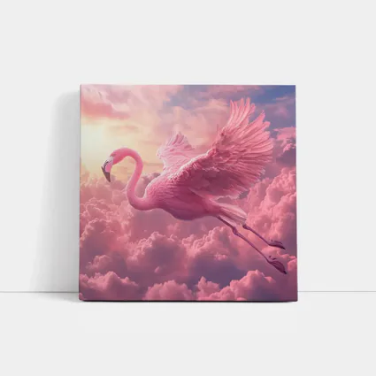 Pink Flamingo Flying Through Dreamy Clouds