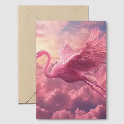 Pink Flamingo Flying Through Dreamy Clouds