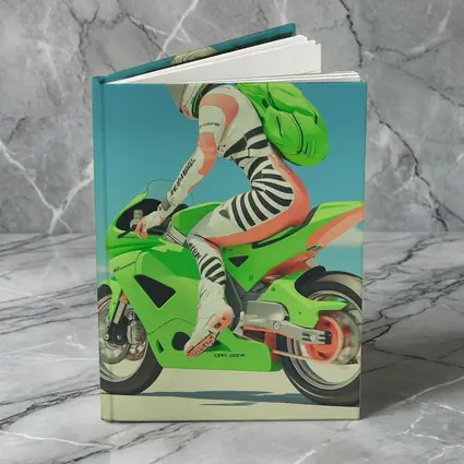 Green Sport Bike Rider Against Blue Sky