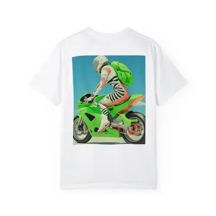 Green Sport Bike Rider Against Blue Sky