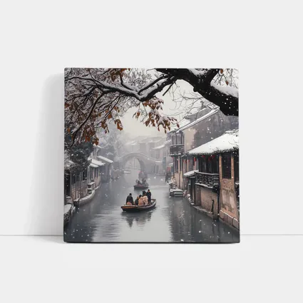 Chinese Water Town Canal Snow Winter Scene