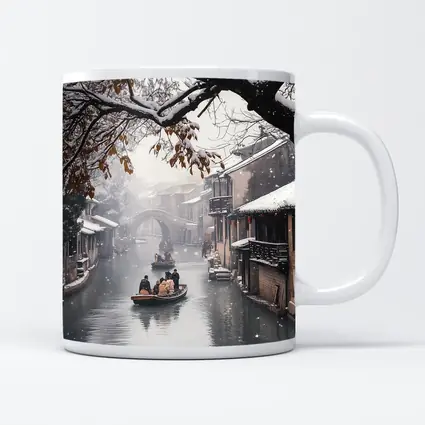 Chinese Water Town Canal Snow Winter Scene