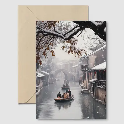 Chinese Water Town Canal Snow Winter Scene