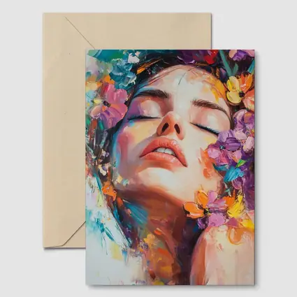Woman Face Floral Oil Painting Art