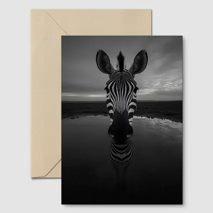 Zebra Portrait Black and White Water Reflection
