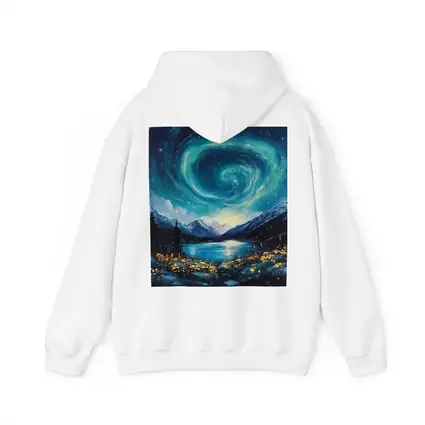 Swirling Night Sky Mountain Lake Painting