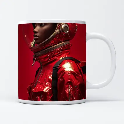 Woman Astronaut Red Suit Gold Helmet