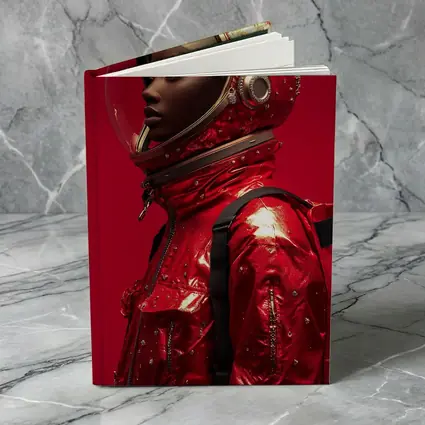 Woman Astronaut Red Suit Gold Helmet