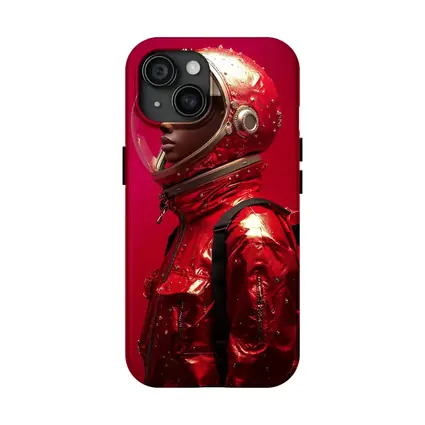 Woman Astronaut Red Suit Gold Helmet