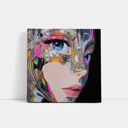 Cyberpunk Woman Crystal Mask Black Background