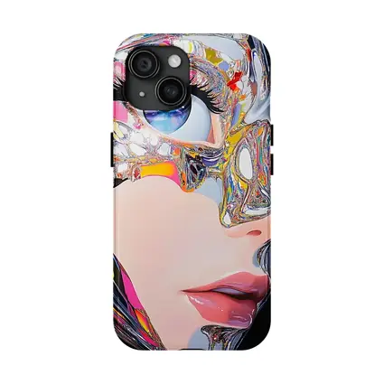 Cyberpunk Woman Crystal Mask Black Background