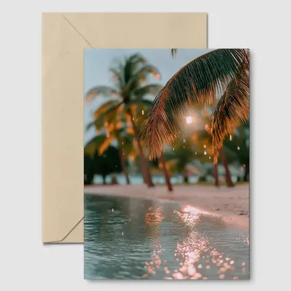 Tropical Beach Palm Trees Golden Light