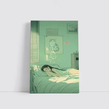 Anime Girl Sleeping Mint Green Bedroom