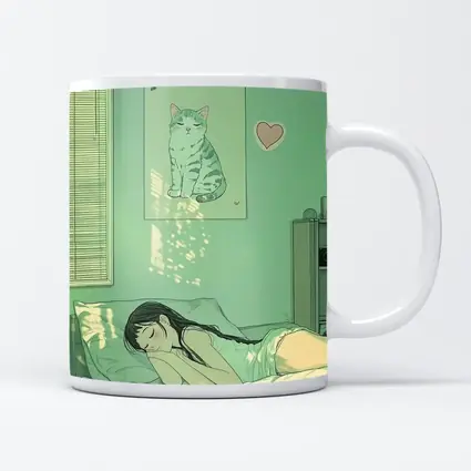 Anime Girl Sleeping Mint Green Bedroom