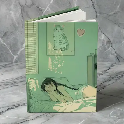 Anime Girl Sleeping Mint Green Bedroom
