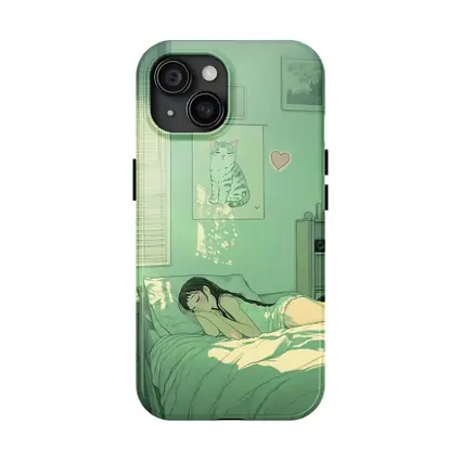 Anime Girl Sleeping Mint Green Bedroom