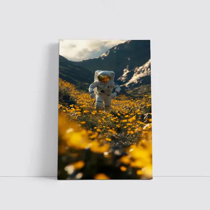 Astronaut Standing In Yellow Flower Field