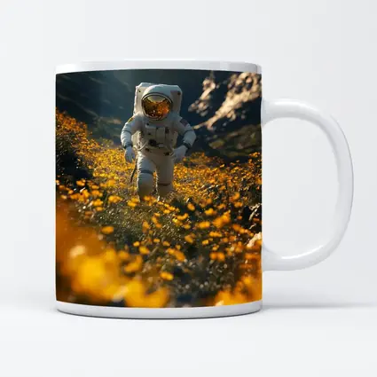 Astronaut Standing In Yellow Flower Field
