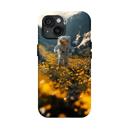 Astronaut Standing In Yellow Flower Field
