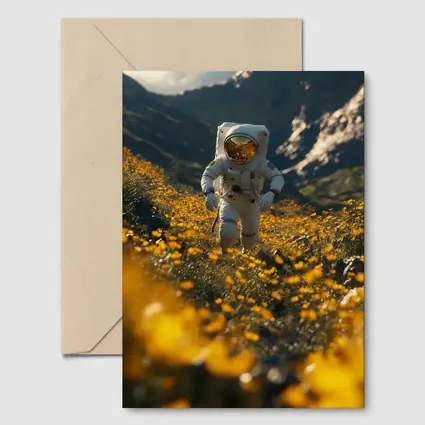 Astronaut Standing In Yellow Flower Field