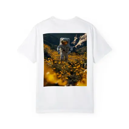 Astronaut Standing In Yellow Flower Field