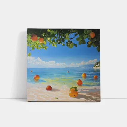 Oranges Floating On Tropical Beach Shore Painting