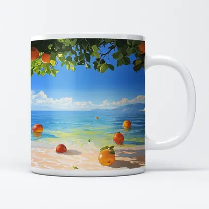 Oranges Floating On Tropical Beach Shore Painting
