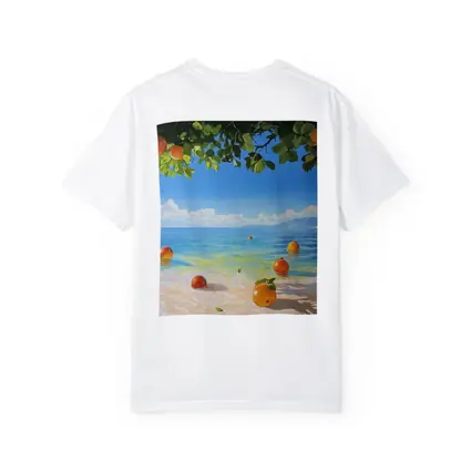Oranges Floating On Tropical Beach Shore Painting