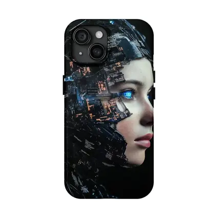 Cyberpunk Woman Face Circuit Board Dark