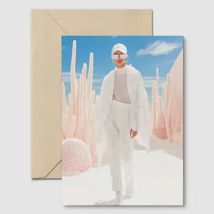 Fashion Model White Outfit Desert Sky