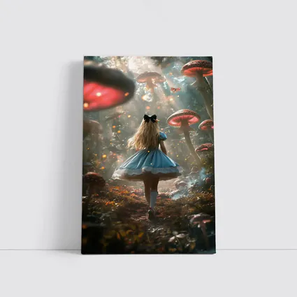 Alice Wonderland Girl Walking Mushroom Forest