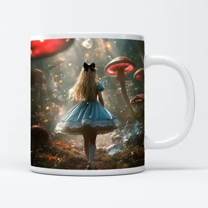 Alice Wonderland Girl Walking Mushroom Forest