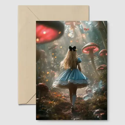 Alice Wonderland Girl Walking Mushroom Forest