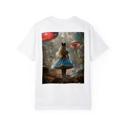 Alice Wonderland Girl Walking Mushroom Forest