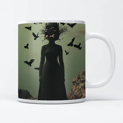 Dark Woman Tower Head Ravens Surreal Art
