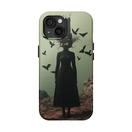 Dark Woman Tower Head Ravens Surreal Art