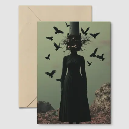 Dark Woman Tower Head Ravens Surreal Art