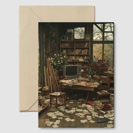 Cluttered Vintage Room With Autumn Trees
