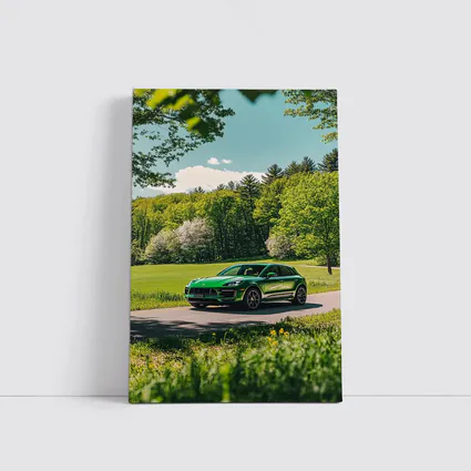 Green Porsche Macan On Sunny Country Road
