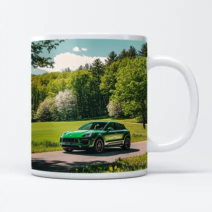 Green Porsche Macan On Sunny Country Road