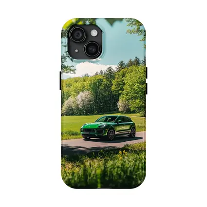 Green Porsche Macan On Sunny Country Road
