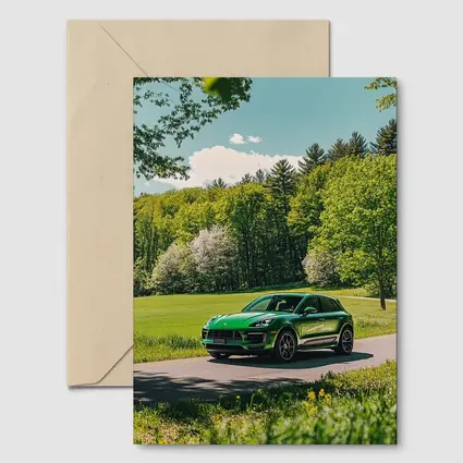 Green Porsche Macan On Sunny Country Road