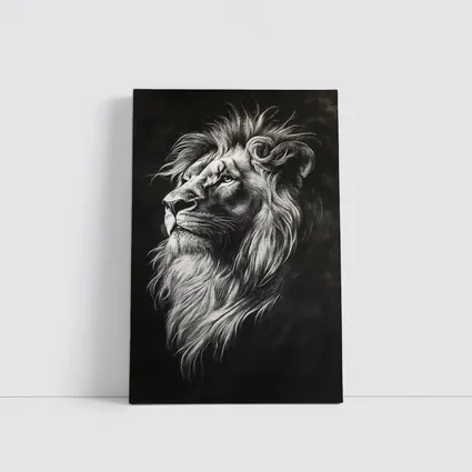 Lion Portrait Black and White Charcoal Art
