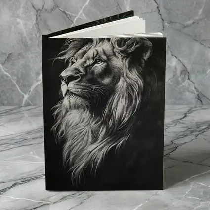 Lion Portrait Black and White Charcoal Art