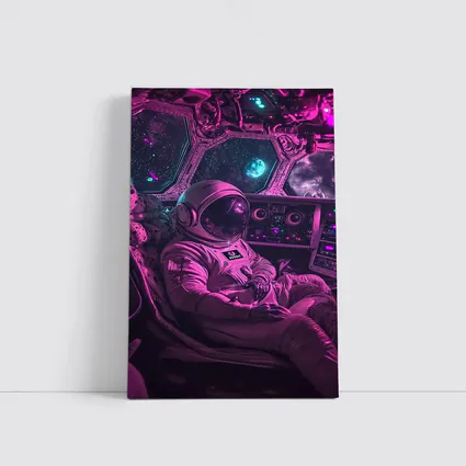 Astronaut Relaxing Inside Neon Space Cockpit