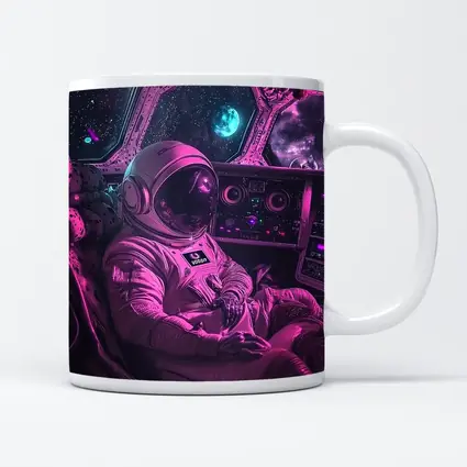 Astronaut Relaxing Inside Neon Space Cockpit