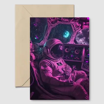 Astronaut Relaxing Inside Neon Space Cockpit