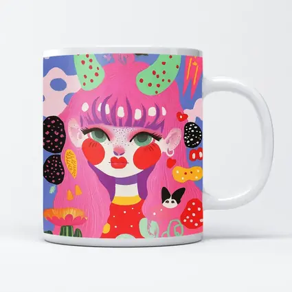 Pink Hair Girl Fantasy Pop Art Illustration