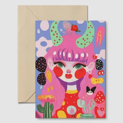 Pink Hair Girl Fantasy Pop Art Illustration