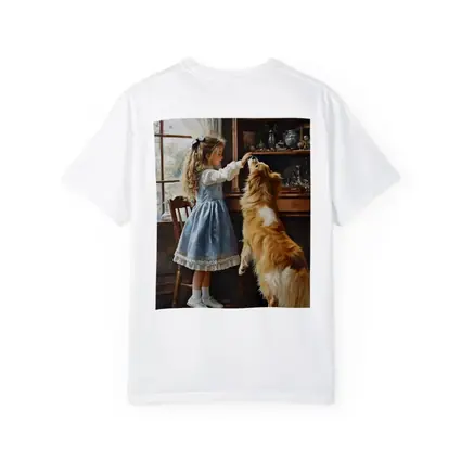 Girl Feeding Collie Dog Indoors Painting